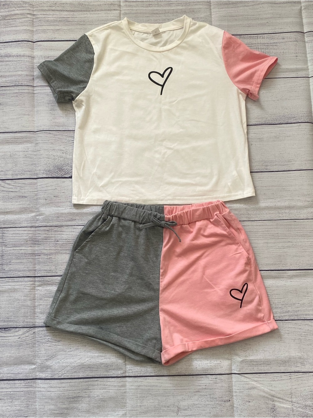 Girls  Colorblock Heart Lounge Shorts - Pink & Gray